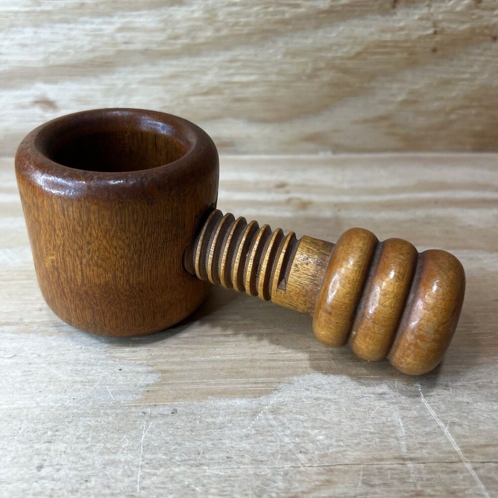 Vtg Wooden Screw Nutcracker Bowl Hand Turned Rustic Farmhouse Kitchen Decor